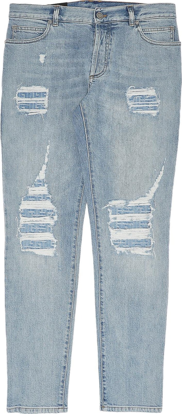 Balmain Monogram Destroyed 6 Pocket Tapered Jeans 'Blue'