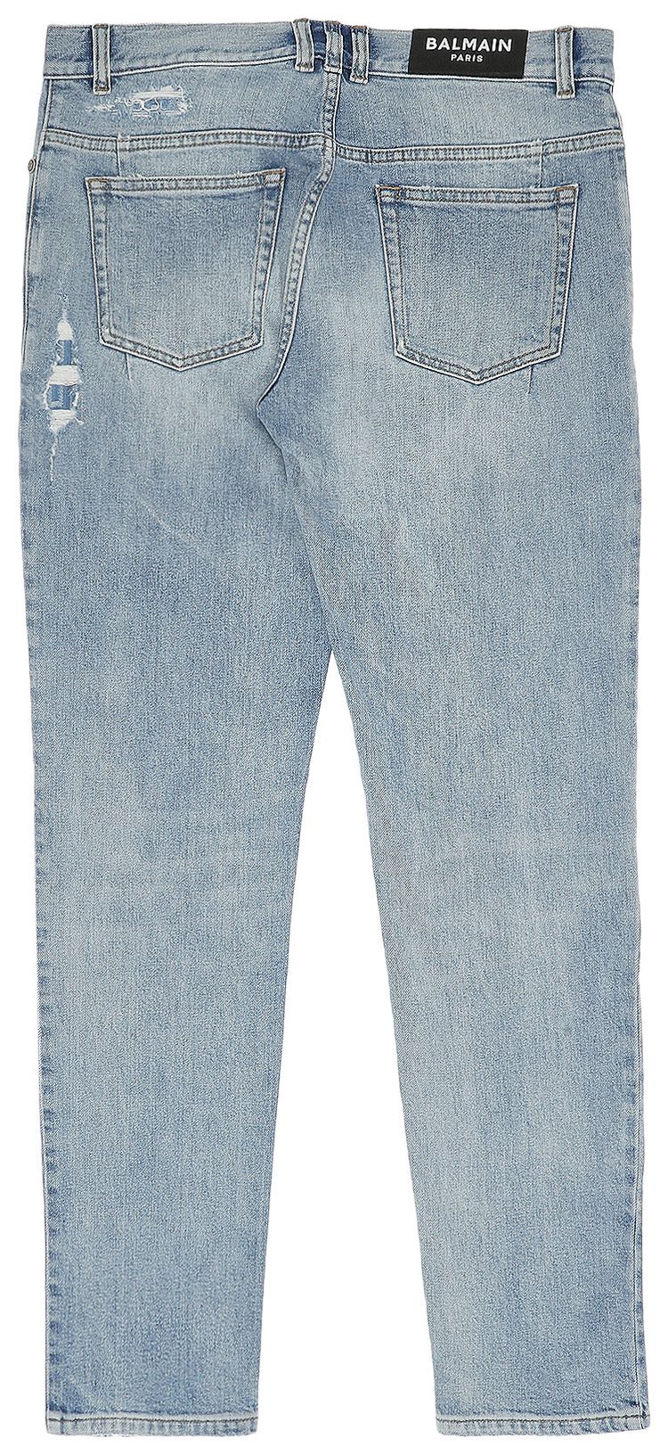 Balmain Monogram Destroyed 6 Pocket Tapered Jeans Blue