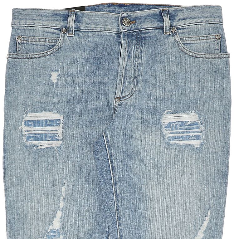 Balmain Monogram Destroyed 6 Pocket Tapered Jeans Blue