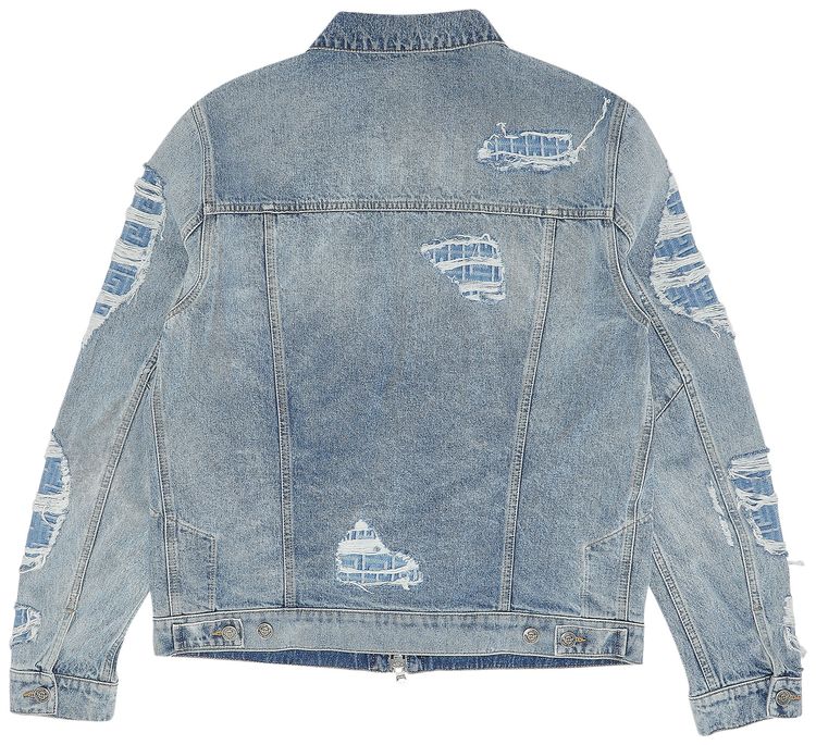 Balmain Monogram Destroyed Zipped Denim Jacket Blue