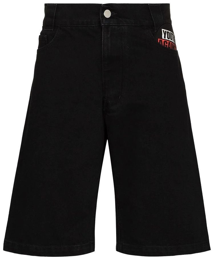 Raf Simons Denim Picture Patch Workwear Shorts Black