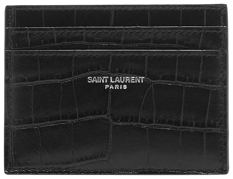 Saint Laurent Embossed Leather Credit Card Case Black