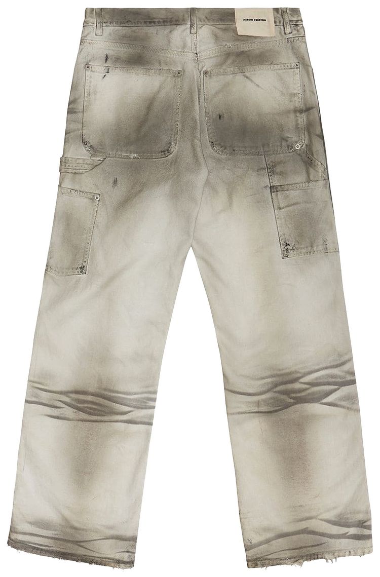 Heron Preston Label Dirt Wash Carpenter Pants Grey
