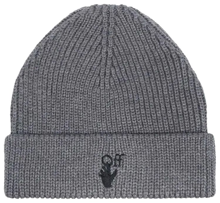 Off White Hand Off Wool Rib Beanie GreyBlack