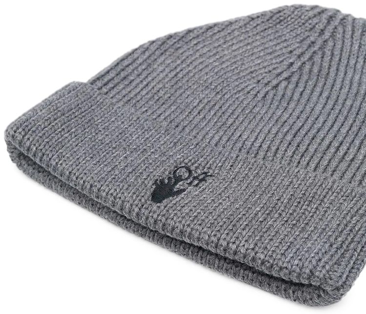 Off White Hand Off Wool Rib Beanie GreyBlack