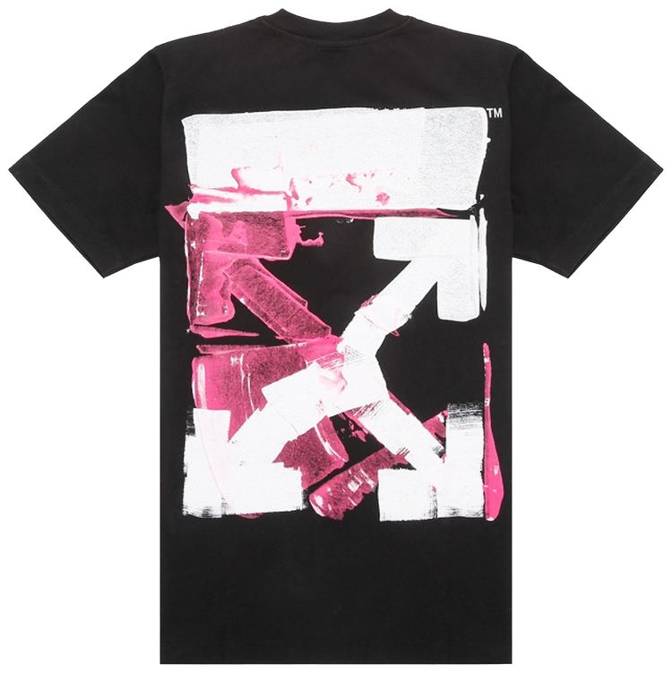 Off White Acrylic Arrow Short Sleeve Slim Tee BlackFuchsia