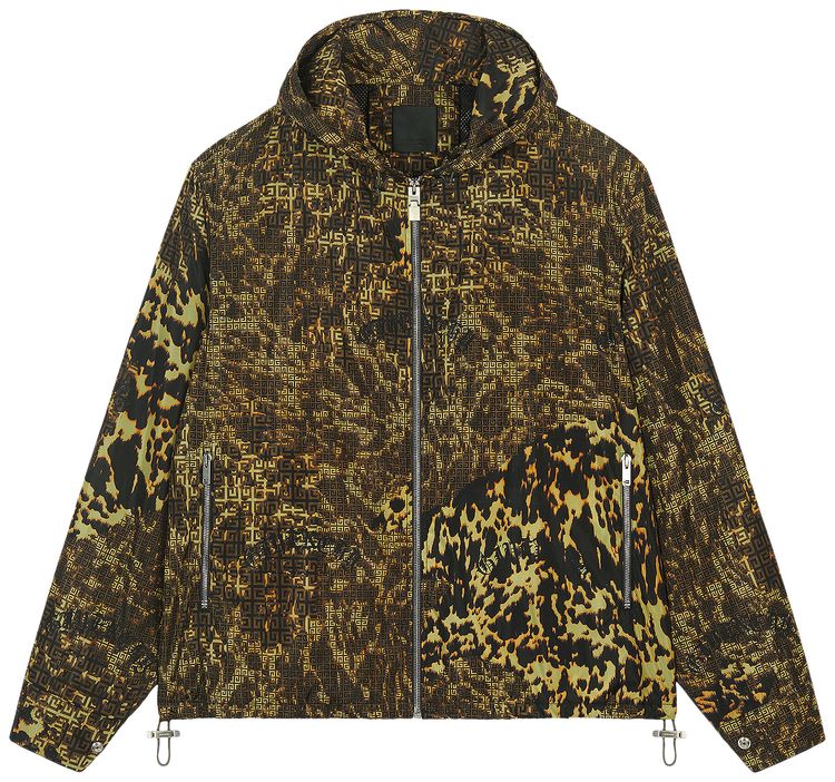 Givenchy Hooded Windbreaker In Printed Nylon BrownKhaki