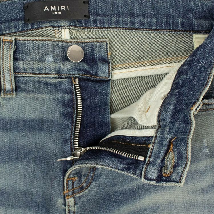 Amiri MX1 Leather Patch Skinny Jeans Blue