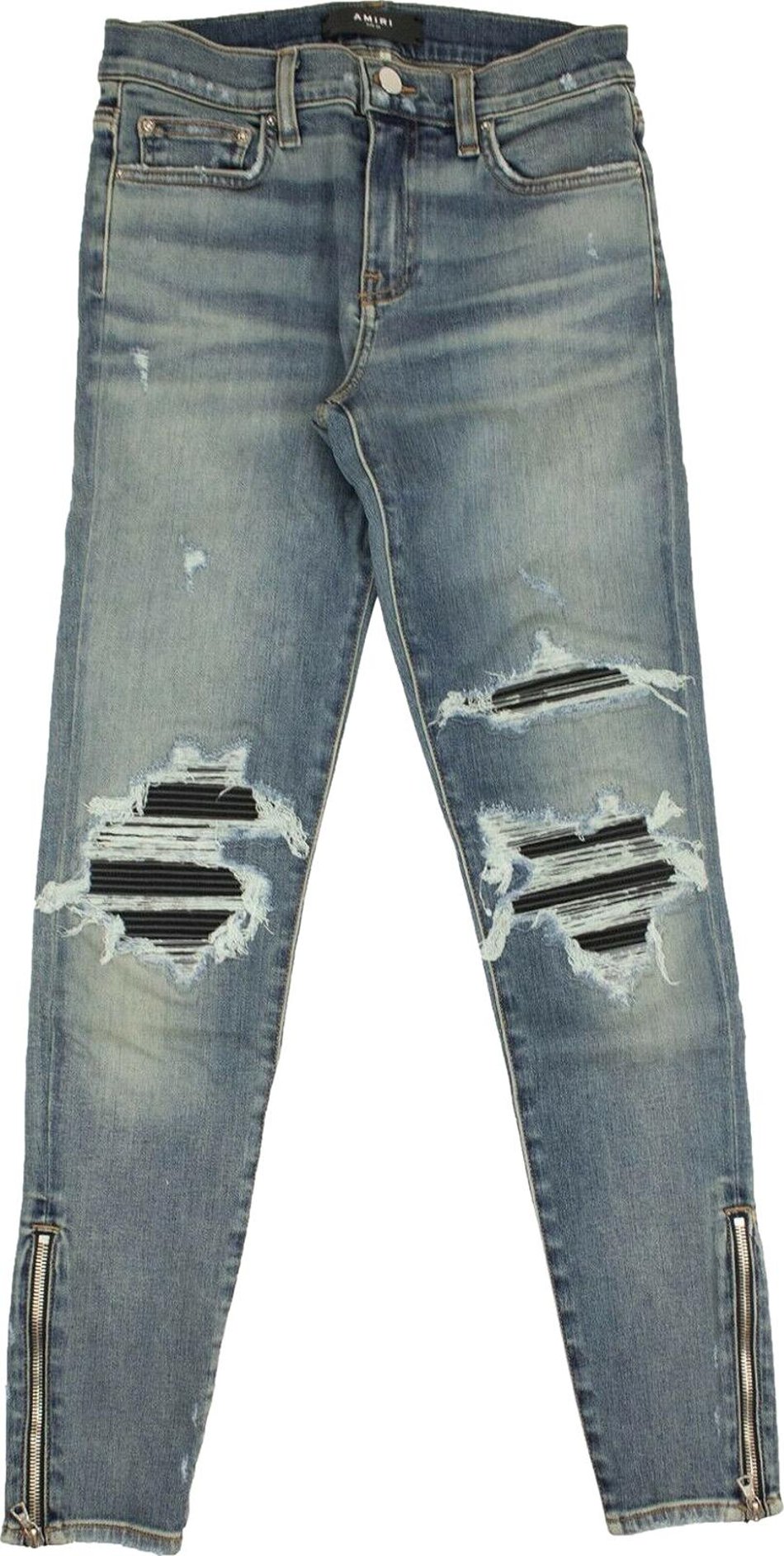 Buy Amiri MX1 Leather Patch Skinny Jeans 'Blue' - WBMX1 LTHINM BLUE | GOAT