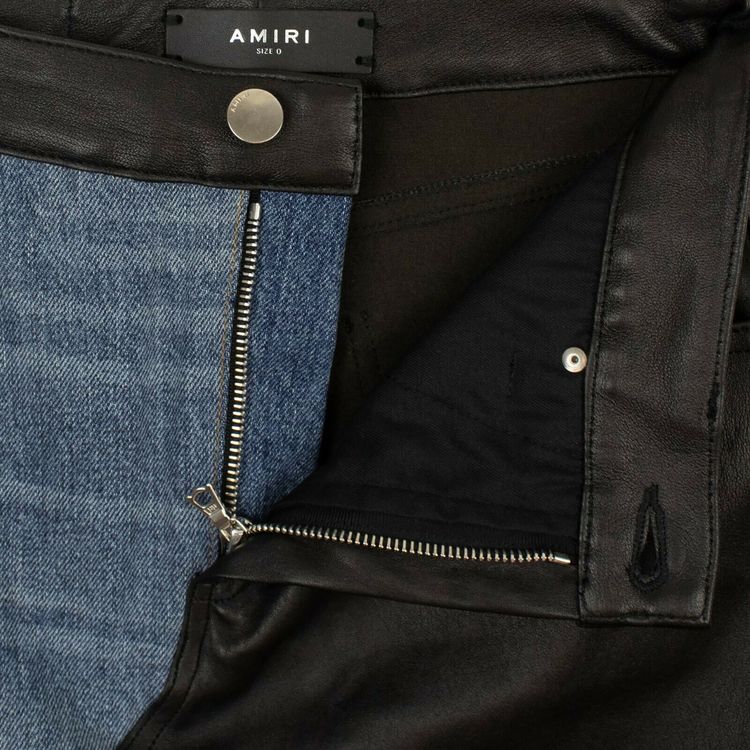 Amiri Denim Leather Long Skirt Blue