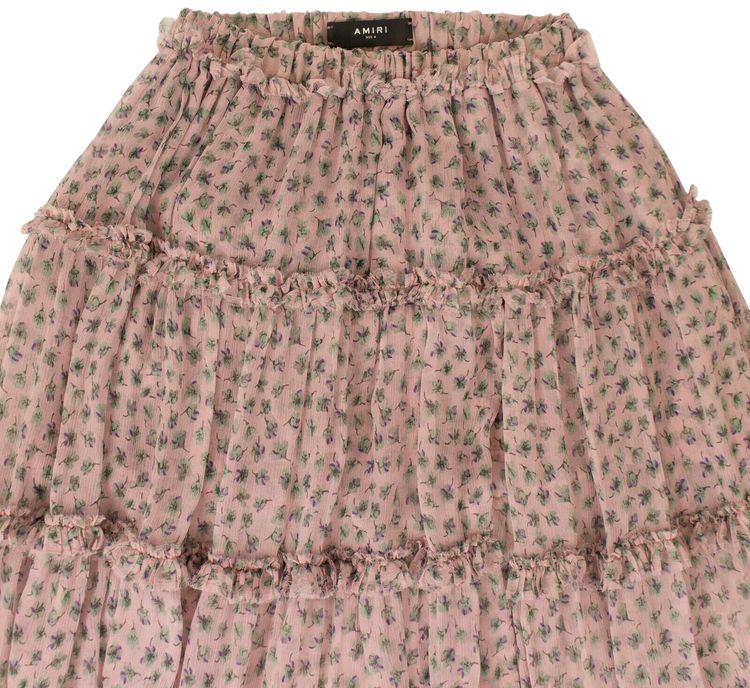 Amiri Long Floral Layered Skirt Pink