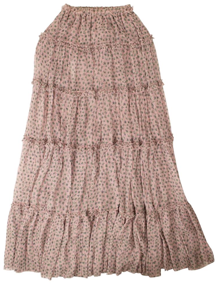 Amiri Long Floral Layered Skirt Pink