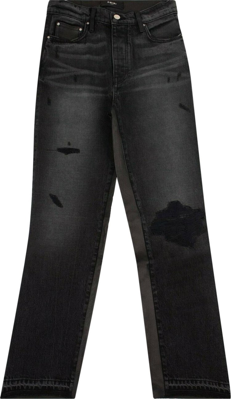 Amiri Leather Hybrid Cropped Jeans 'Black'