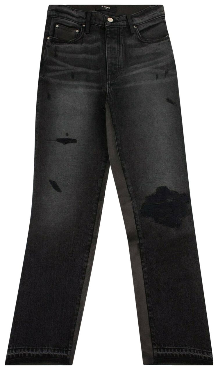Amiri Leather Hybrid Cropped Jeans Black
