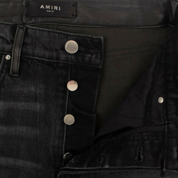 Amiri Leather Hybrid Cropped Jeans Black