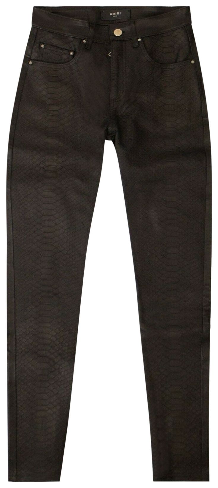 Amiri Leather Snakeskin Print Pants Black