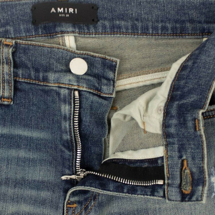Amiri Denim Skinny Ripped Jeans Blue