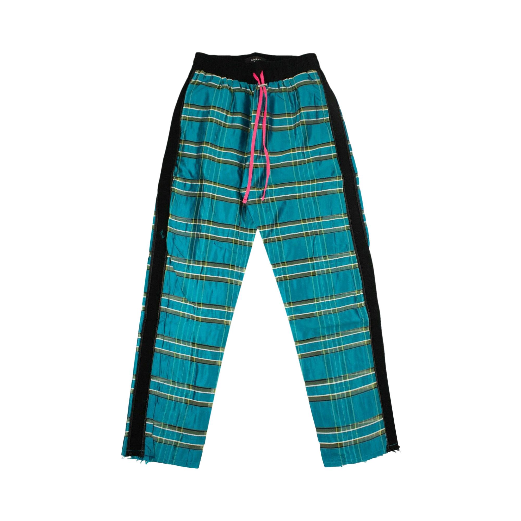 Amiri Silk Plaid Track Pants Blue