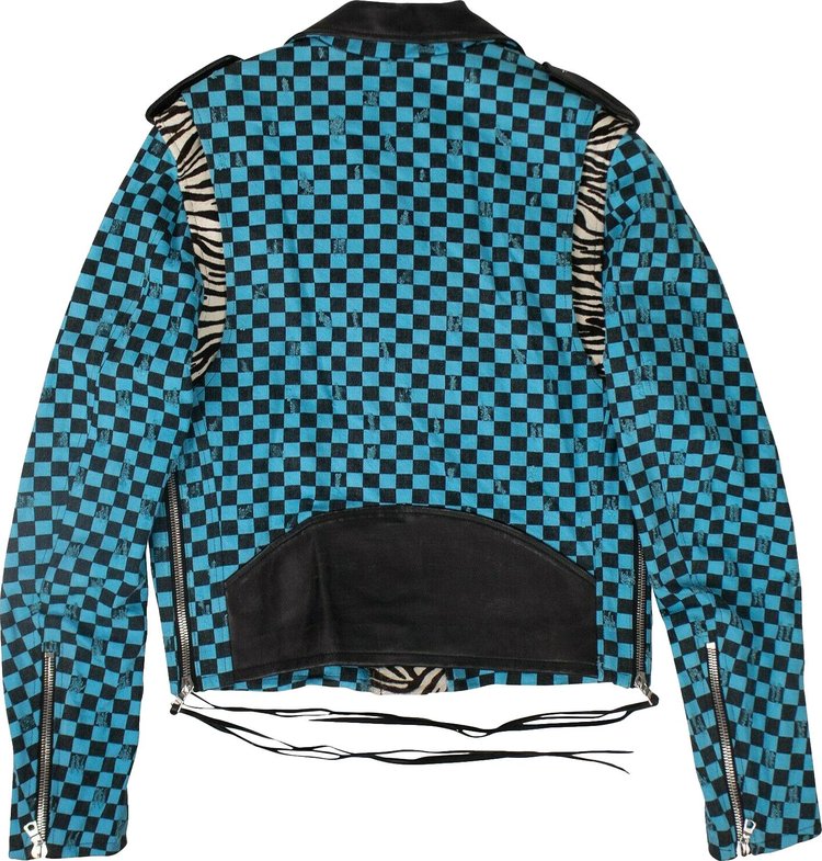 Amiri Checkered Biker Jacket Aqua