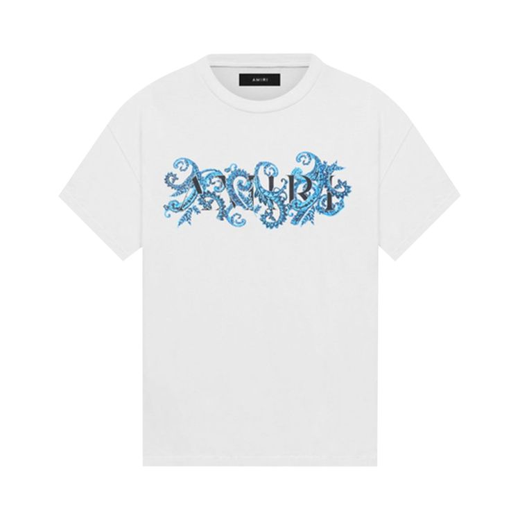 Amiri Core Logo Paisley Allover Tee WhiteBlue