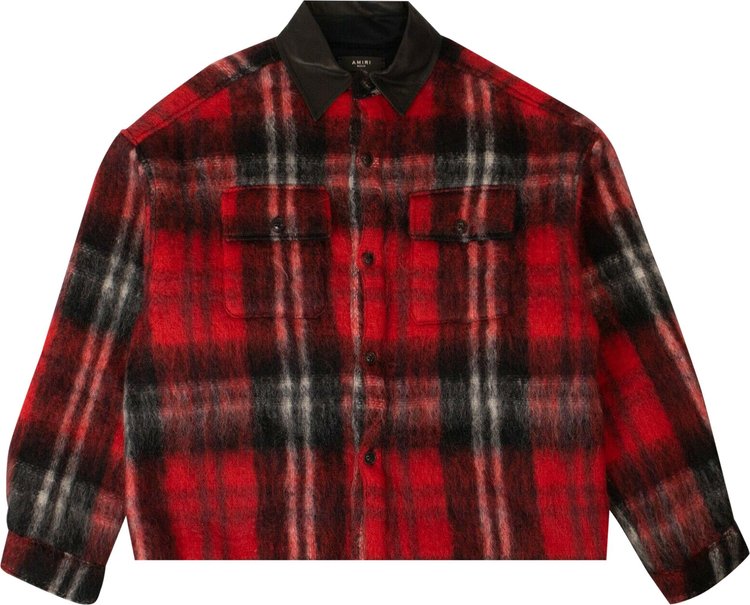 Amiri Plaid Mohair And Wool Oversized Work Shirt 'Black/Red'