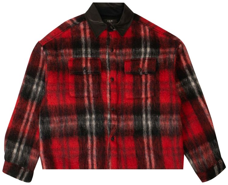 Amiri Plaid Mohair And Wool Oversized Work Shirt BlackRed