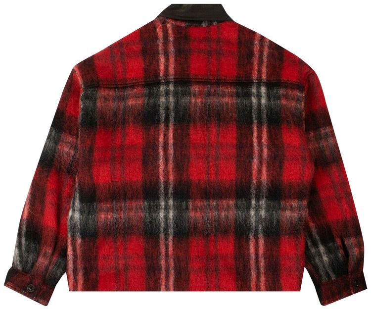 Amiri Plaid Mohair And Wool Oversized Work Shirt BlackRed