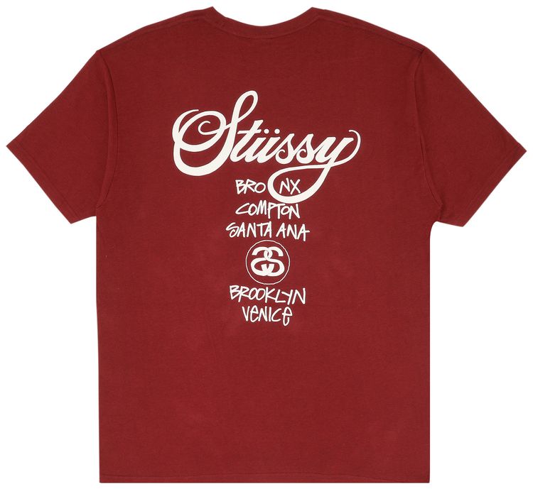 Stussy World Tour Tee Burgundy