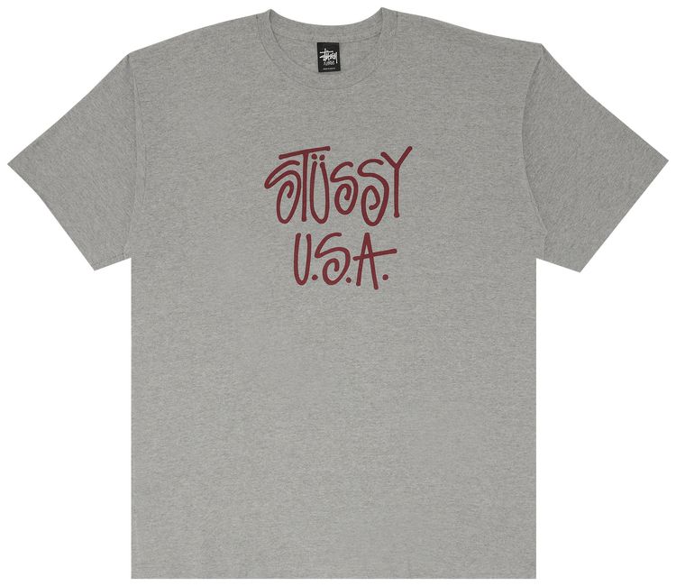 Stussy USA Tee Heather GreyBurgundy