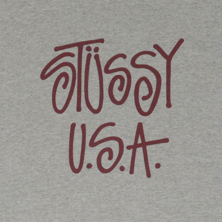 Stussy USA Tee Heather GreyBurgundy