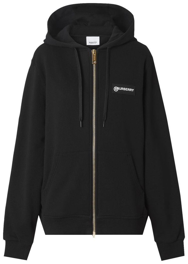 Burberry Check Sleeve Zipped Hoodie Black