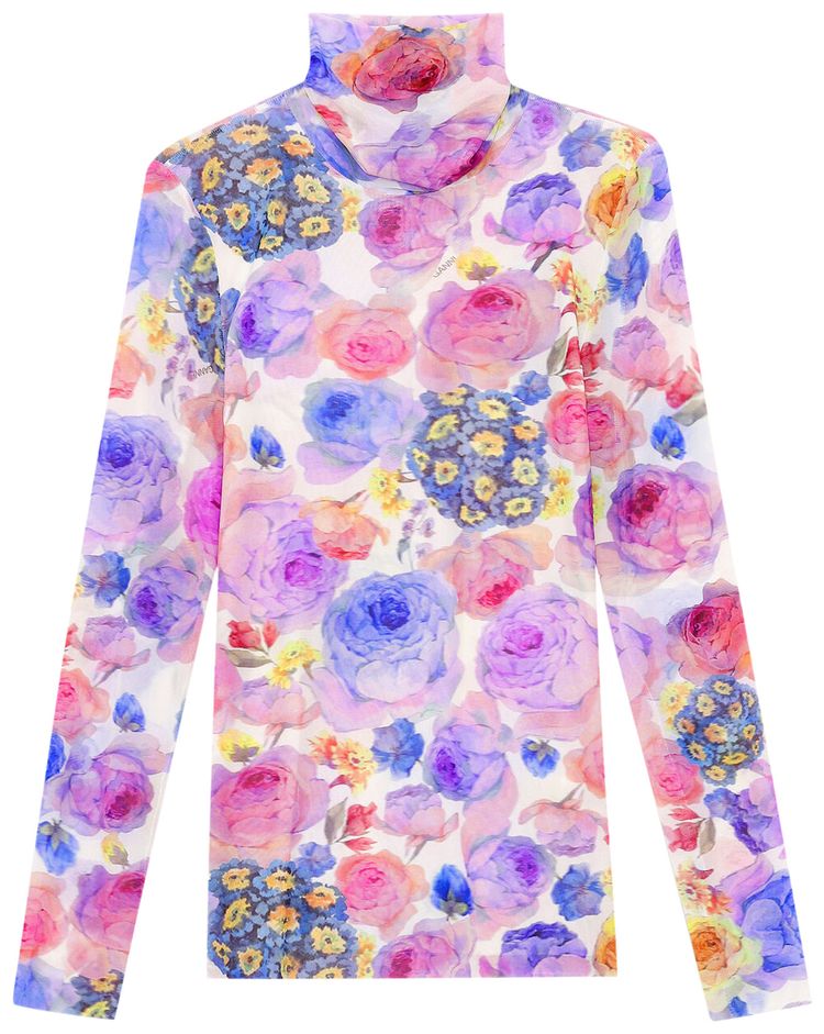 GANNI Printed Mesh Turtleneck Multi
