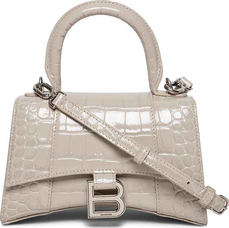 Hourglass XS Croc Effect Leather Crossbody Bag in Beige - Balenciaga
