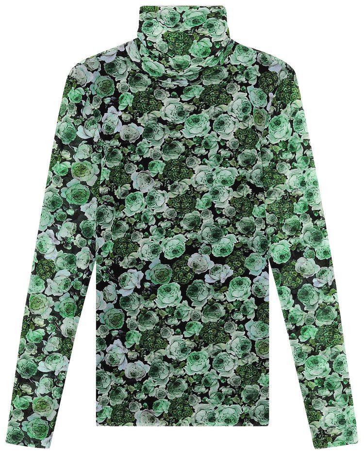 GANNI Printed Mesh Long Sleeve Kelly Green
