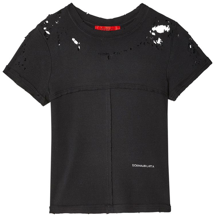 Eckhaus Latta Lapped Baby Tee Destroyed Black