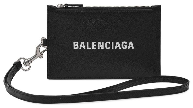 Balenciaga Leather Phone Holder With Shoulder Strap Black