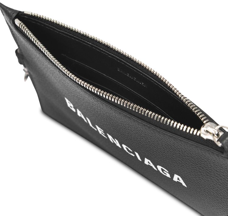 Balenciaga Leather Phone Holder With Shoulder Strap Black