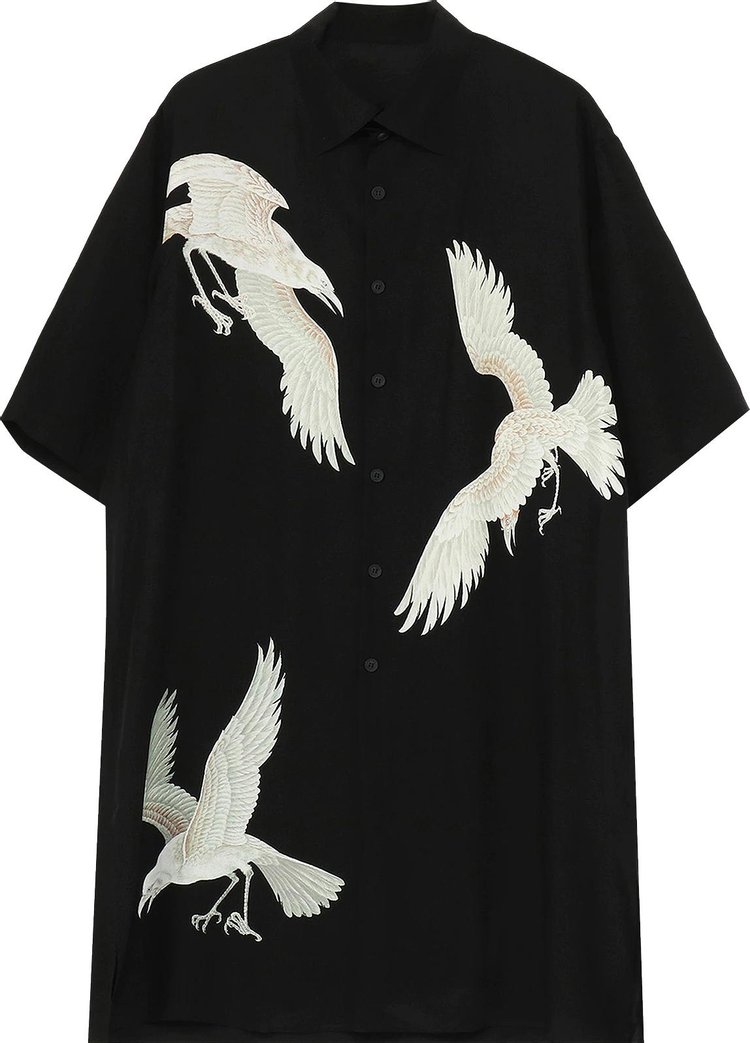 Yohji Yamamoto Pour Homme Crow Print Short-Sleeve Shirt 'Black'