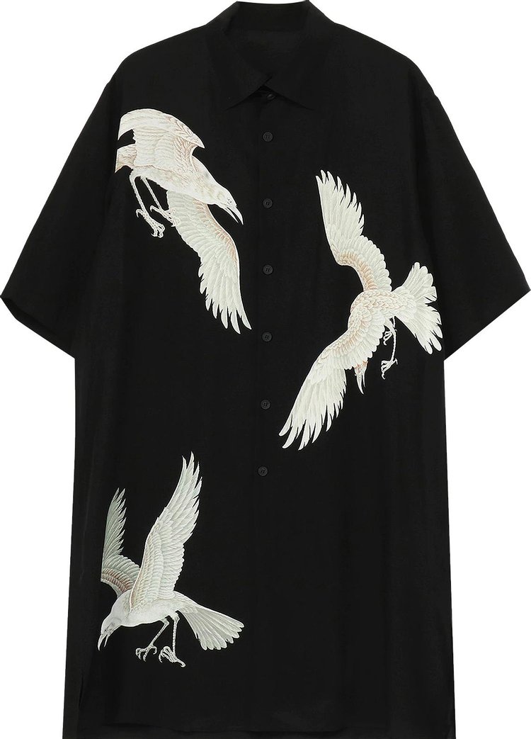 Yohji Yamamoto Pour Homme Crow Print Short Sleeve Shirt Black