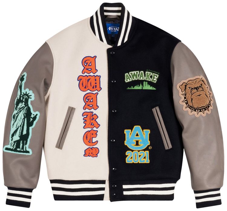 Awake NY Chenille Patches Varsity Jacket Navy Combo