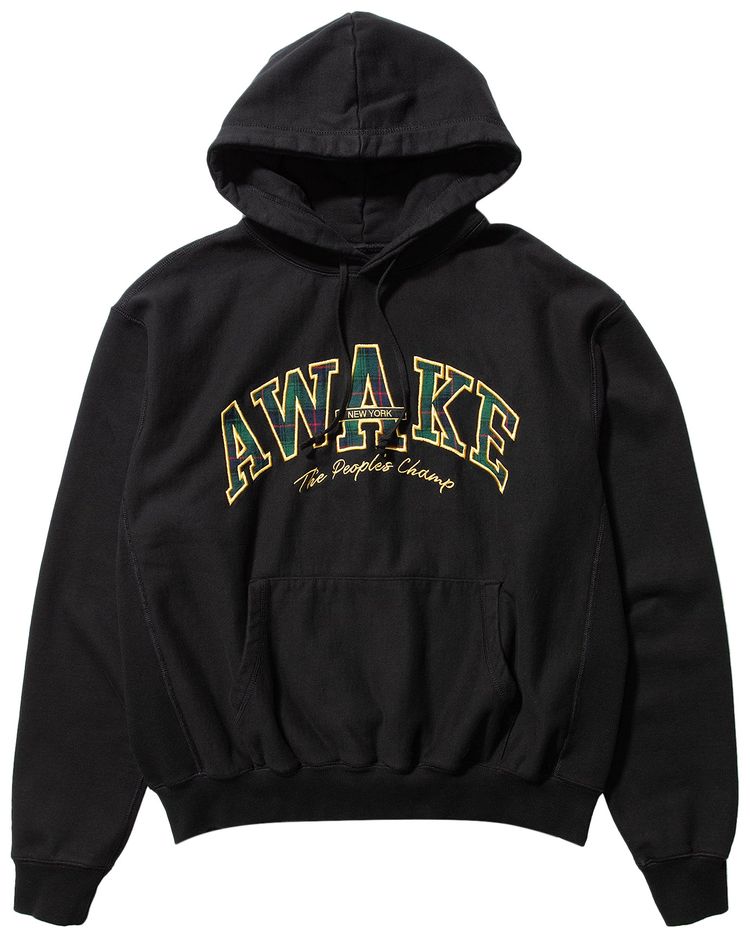 Awake NY Peoples Champ Plaid Logo Hoodie Black