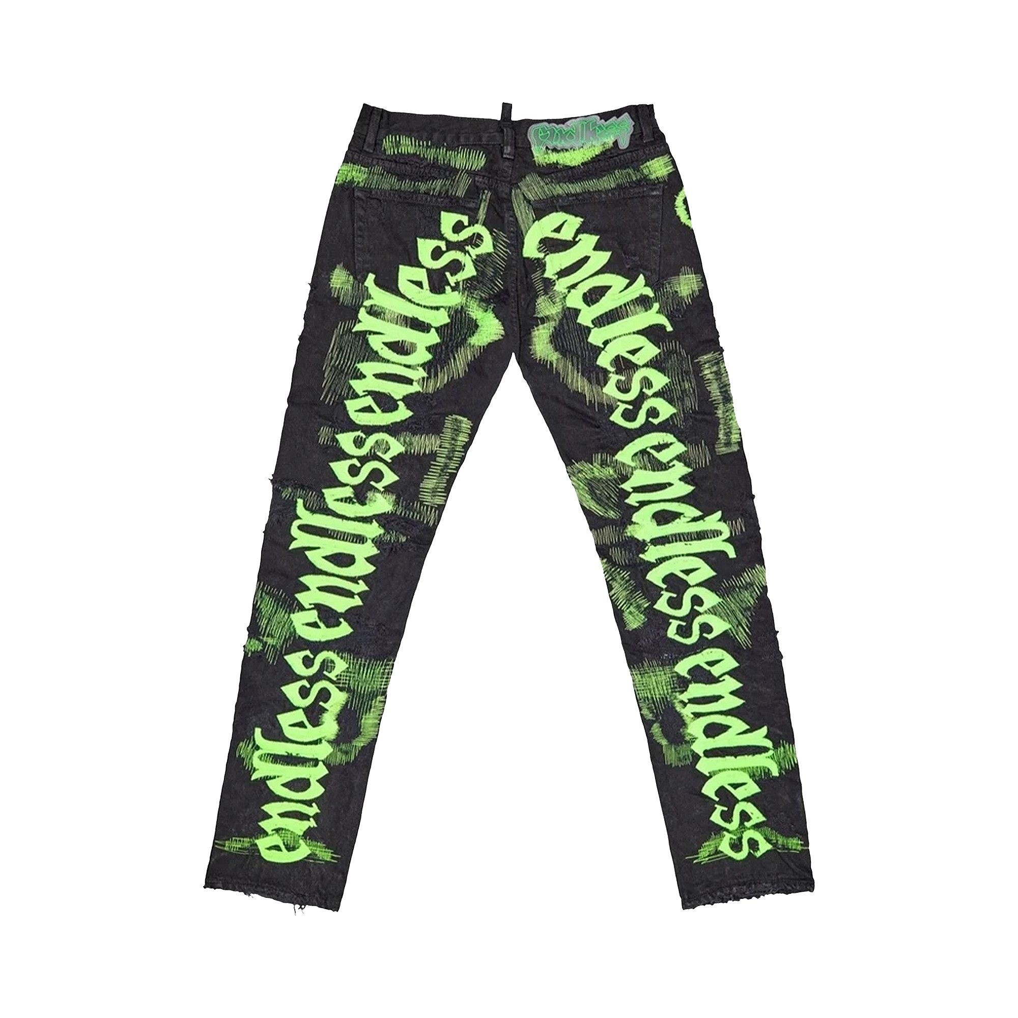 Buy Vlone x Endless Embroidered And Distressed Denim Jeans Black Less Green 1020 100000201EEDD BLAC GOAT