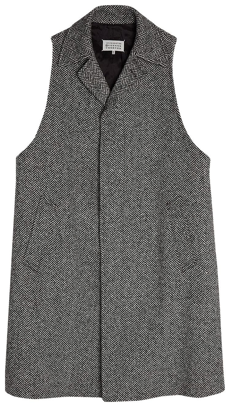 Maison Margiela Quilted Covert Herringbone Wool Coat Grey