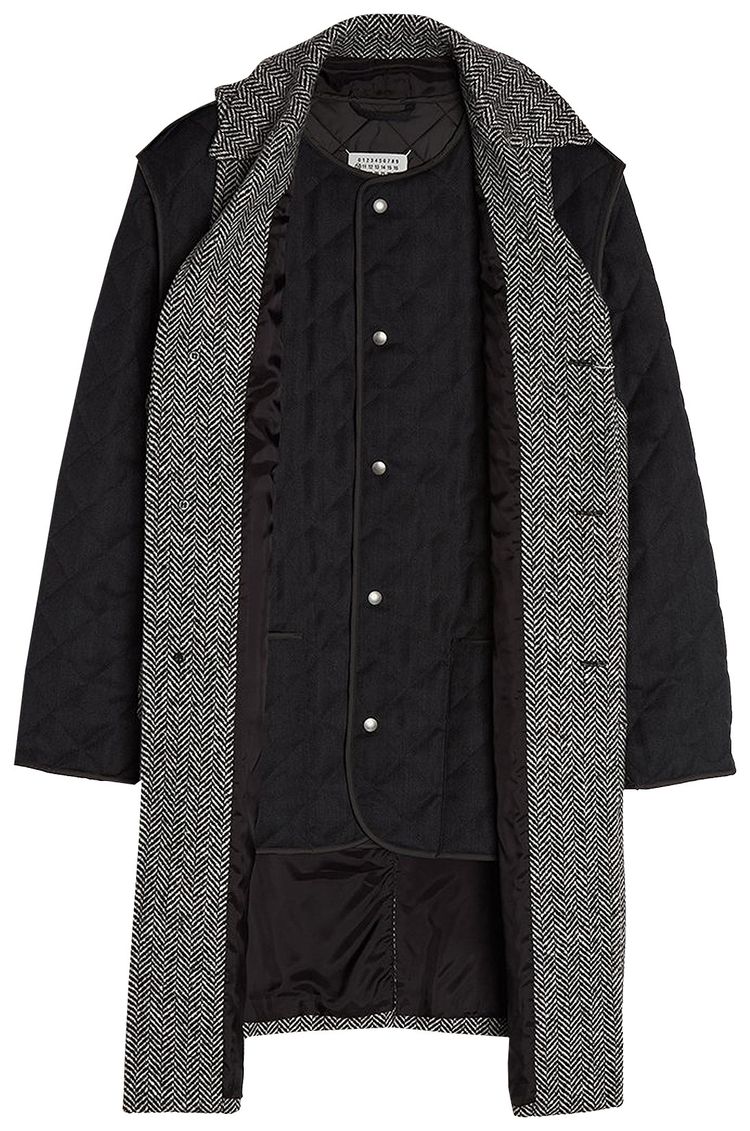 Maison Margiela Quilted Covert Herringbone Wool Coat Grey