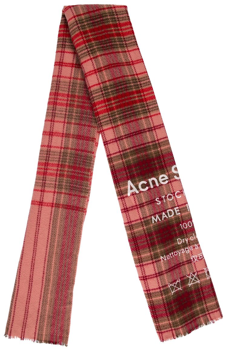 Acne Studios Wool Plaid Print Scarf Red