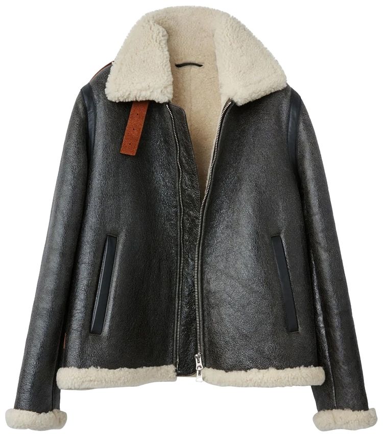 Acne Studios Shearling Lined Calf Leather Jacket Dark Brown