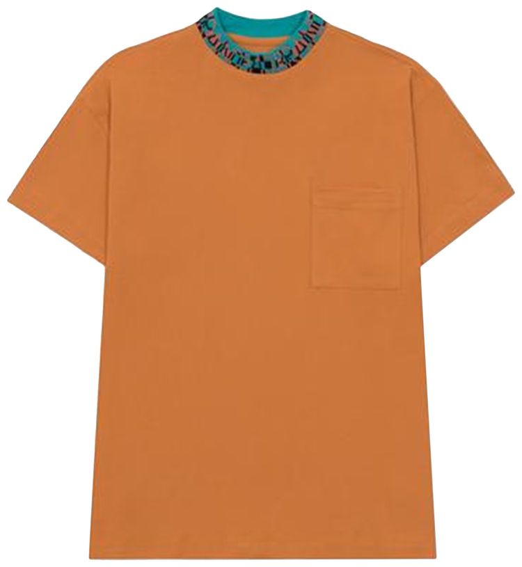 Brain Dead Jacquarded Collar Pique Mock Neck Shirt Orange