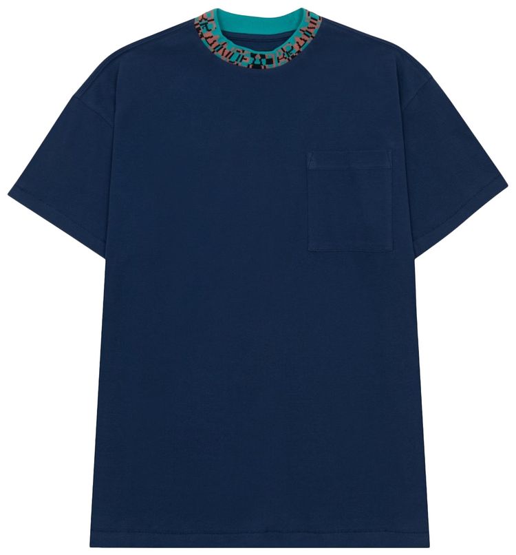 Brain Dead Jacquarded Collar Pique Mock Neck Shirt Navy