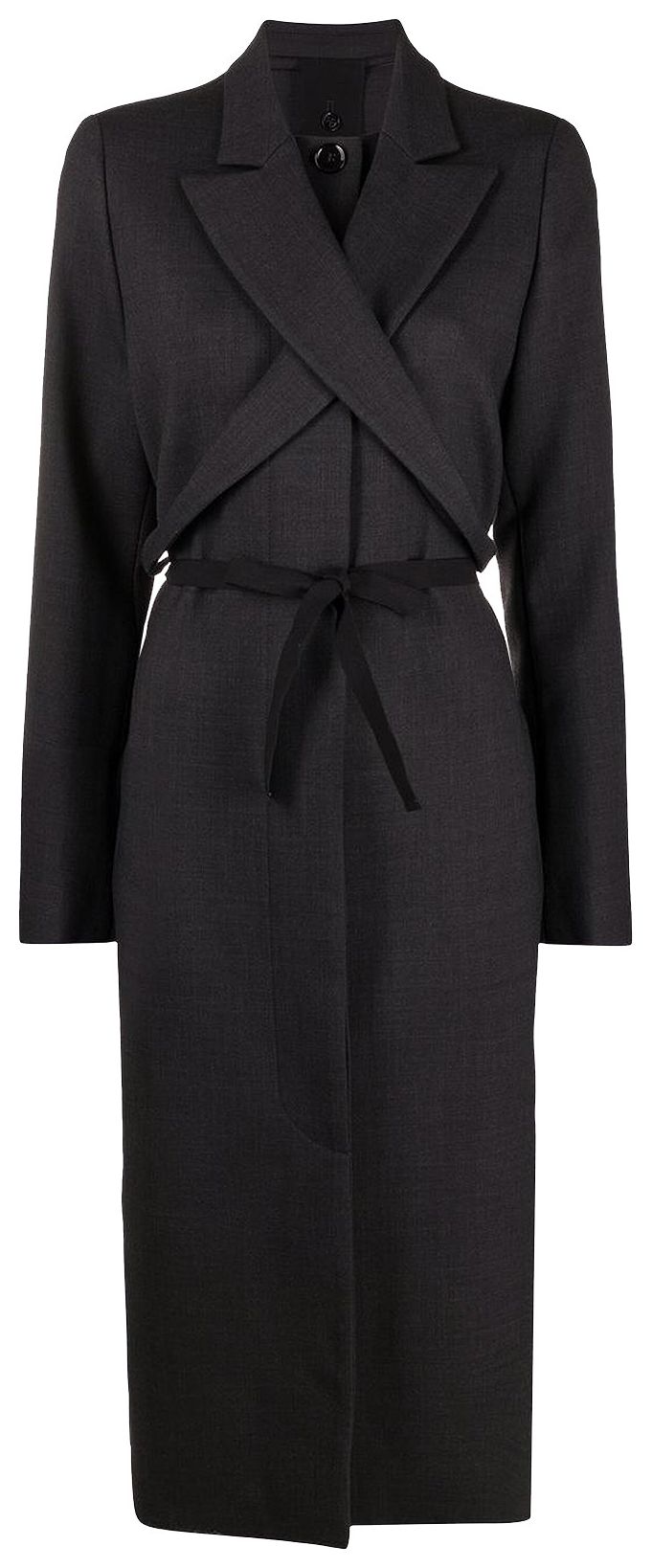 MM6 Maison Margiela Crossed Lapel Long Coat Dark Grey Melange