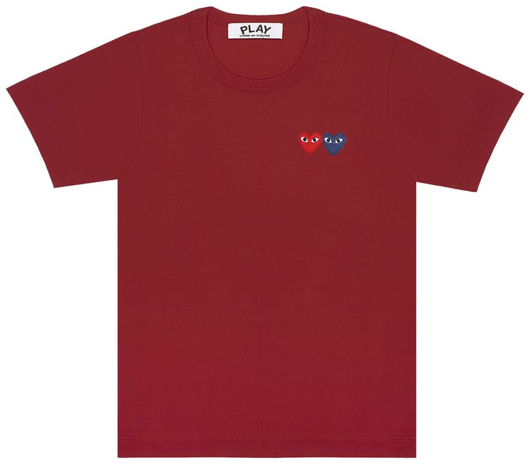 Comme des Garcons PLAY Double Hearts T Shirt Burgundy